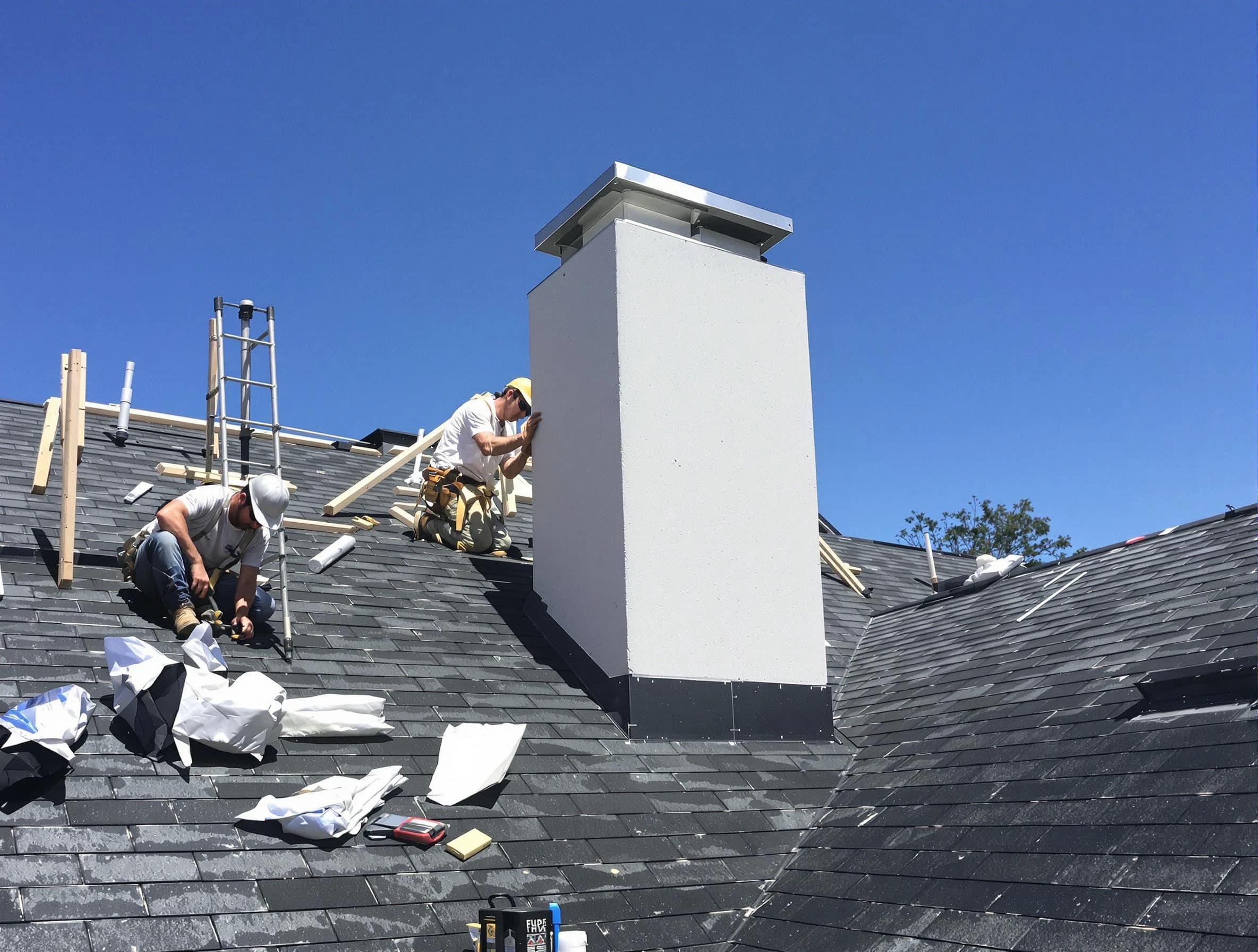 Oneonta Chimney Sweep crew installing a new chimney in Oneonta, AL