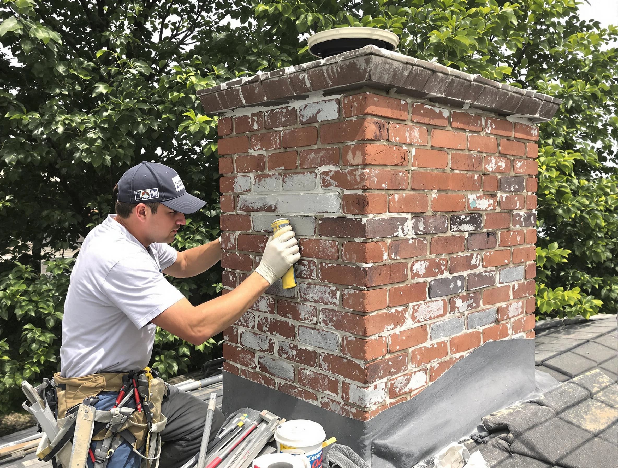 Oneonta Chimney Sweep restoring an aging chimney in Oneonta, AL