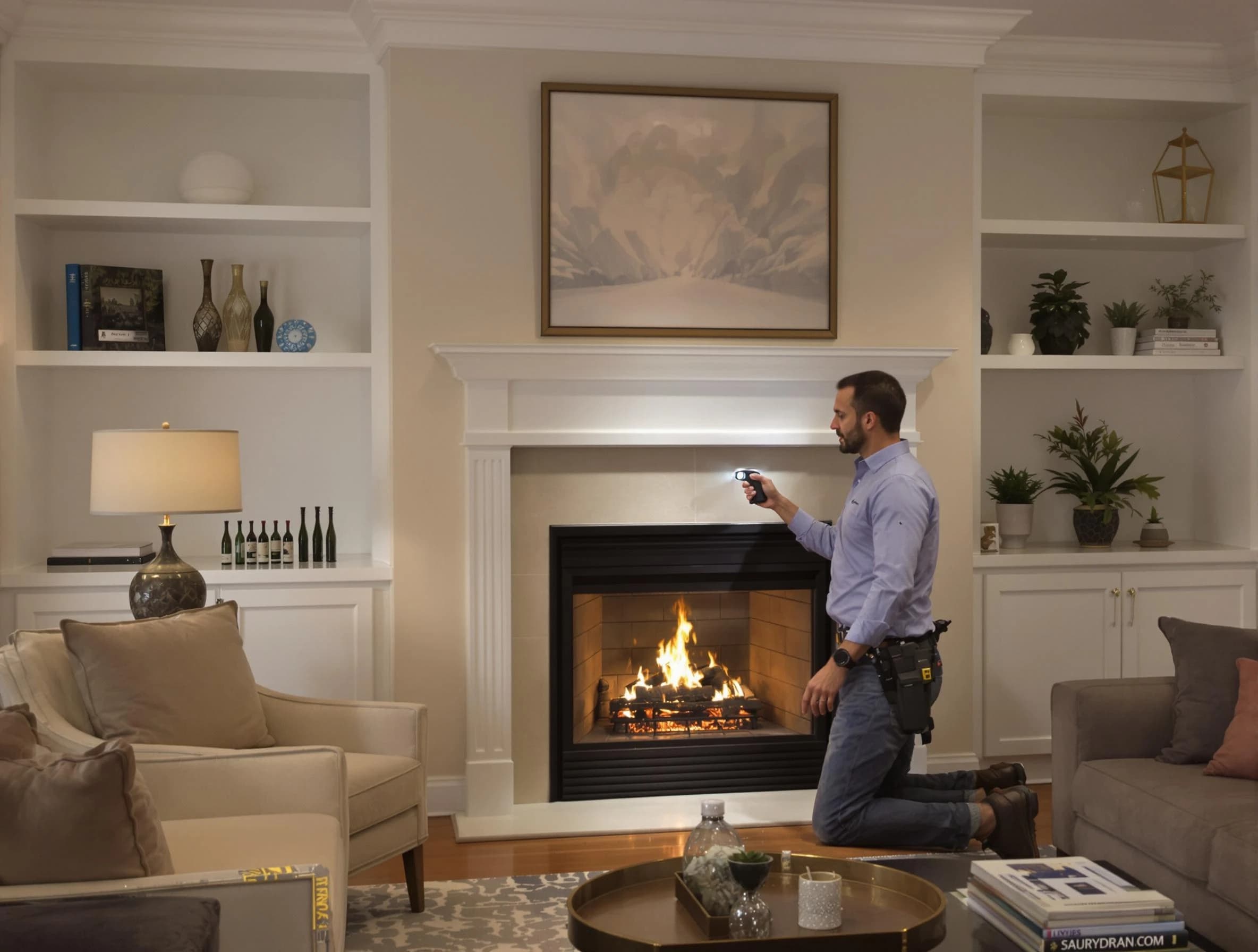 Oneonta Chimney Sweep conducting a fireplace safety inspection in Oneonta, AL