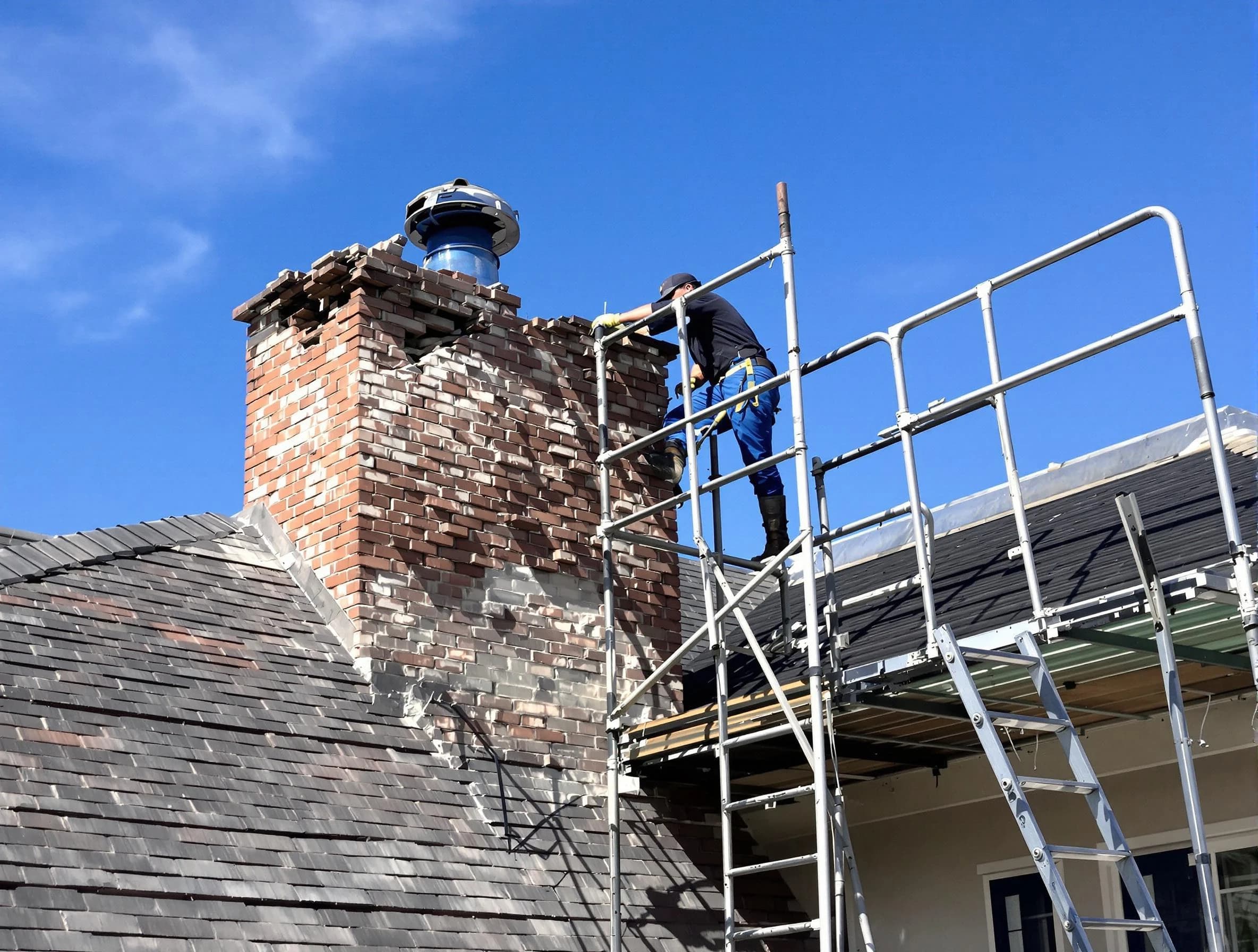 Rebuilding a chimney structure by Oneonta Chimney Sweep in Oneonta, AL
