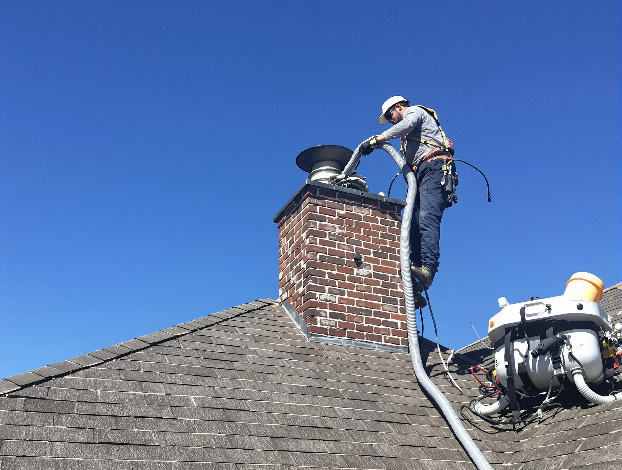 Dedicated Oneonta Chimney Sweep team member cleaning a chimney in Oneonta, AL
