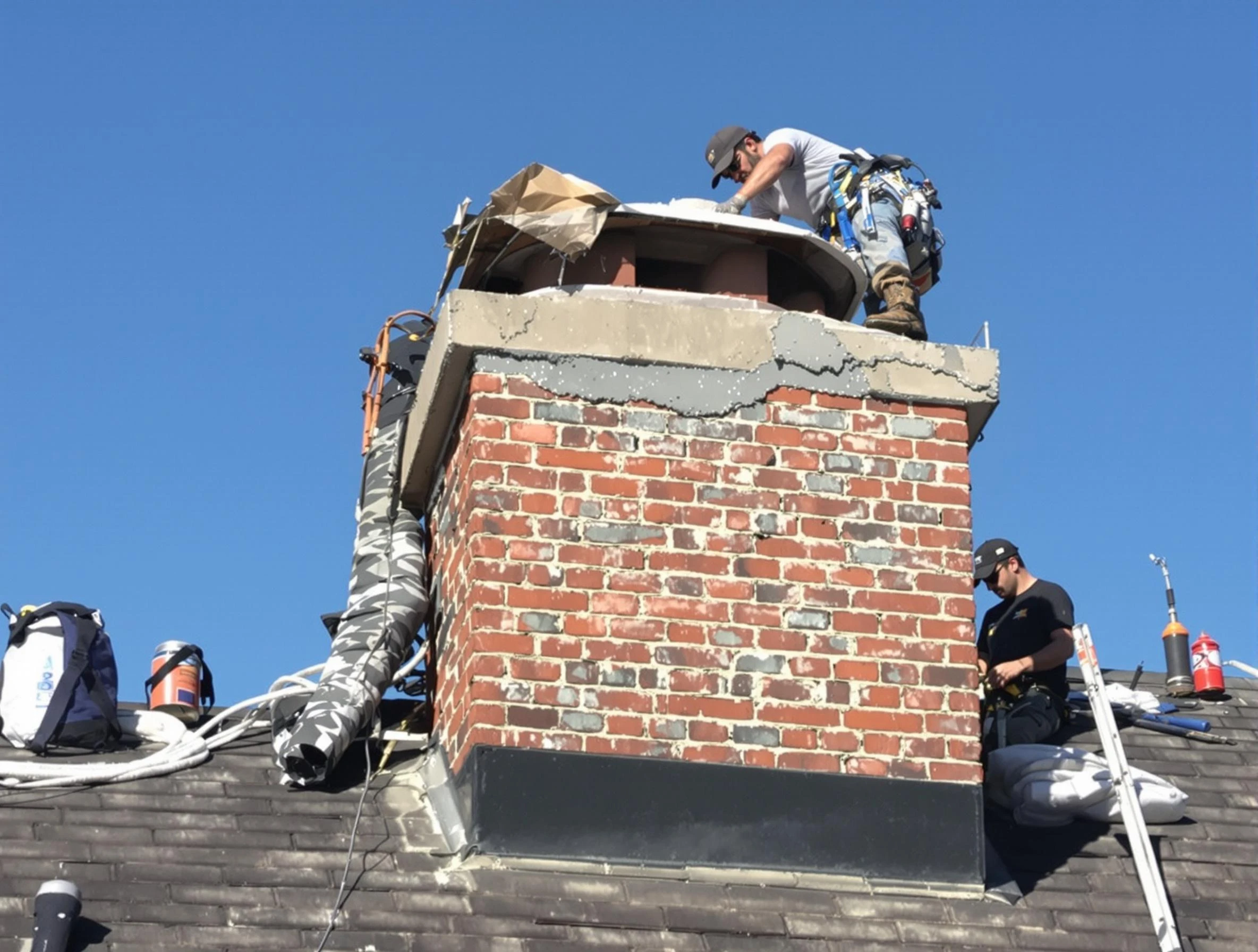 Oneonta Chimney Sweep installing a custom chimney crown in Oneonta, AL