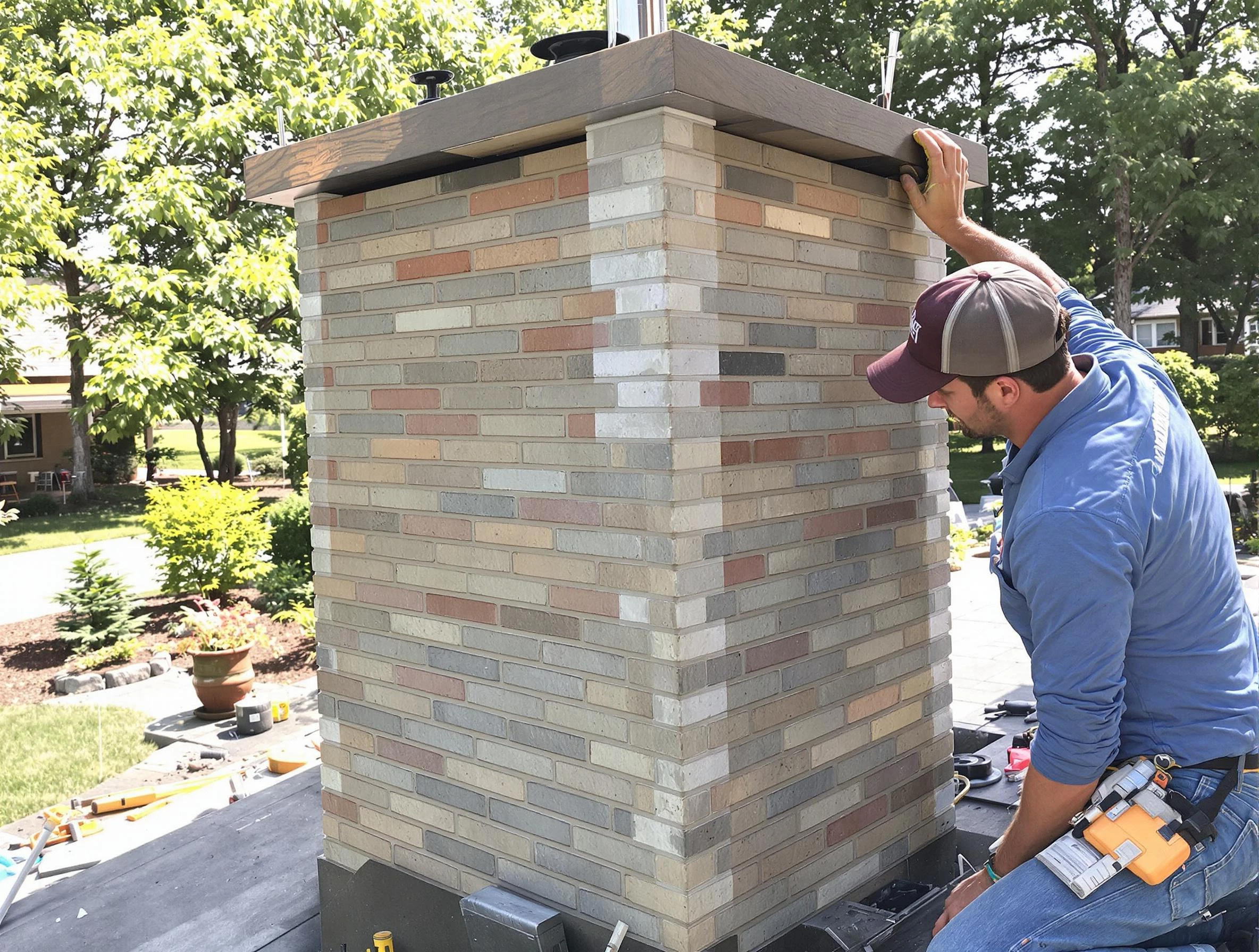 Oneonta Chimney Sweep completing a modern chimney remodel in Oneonta, AL