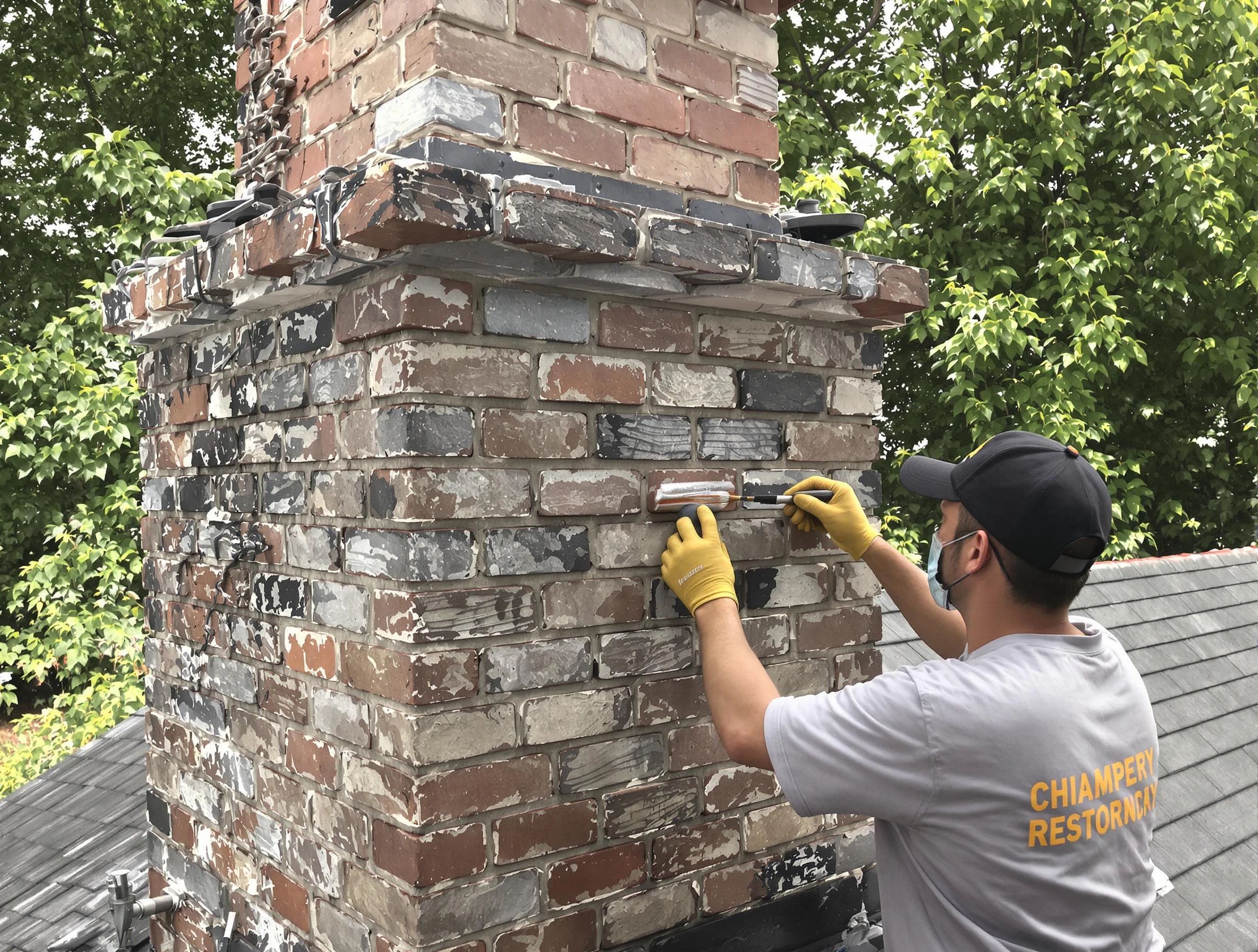 In-progress chimney restoration by Oneonta Chimney Sweep in Oneonta, AL