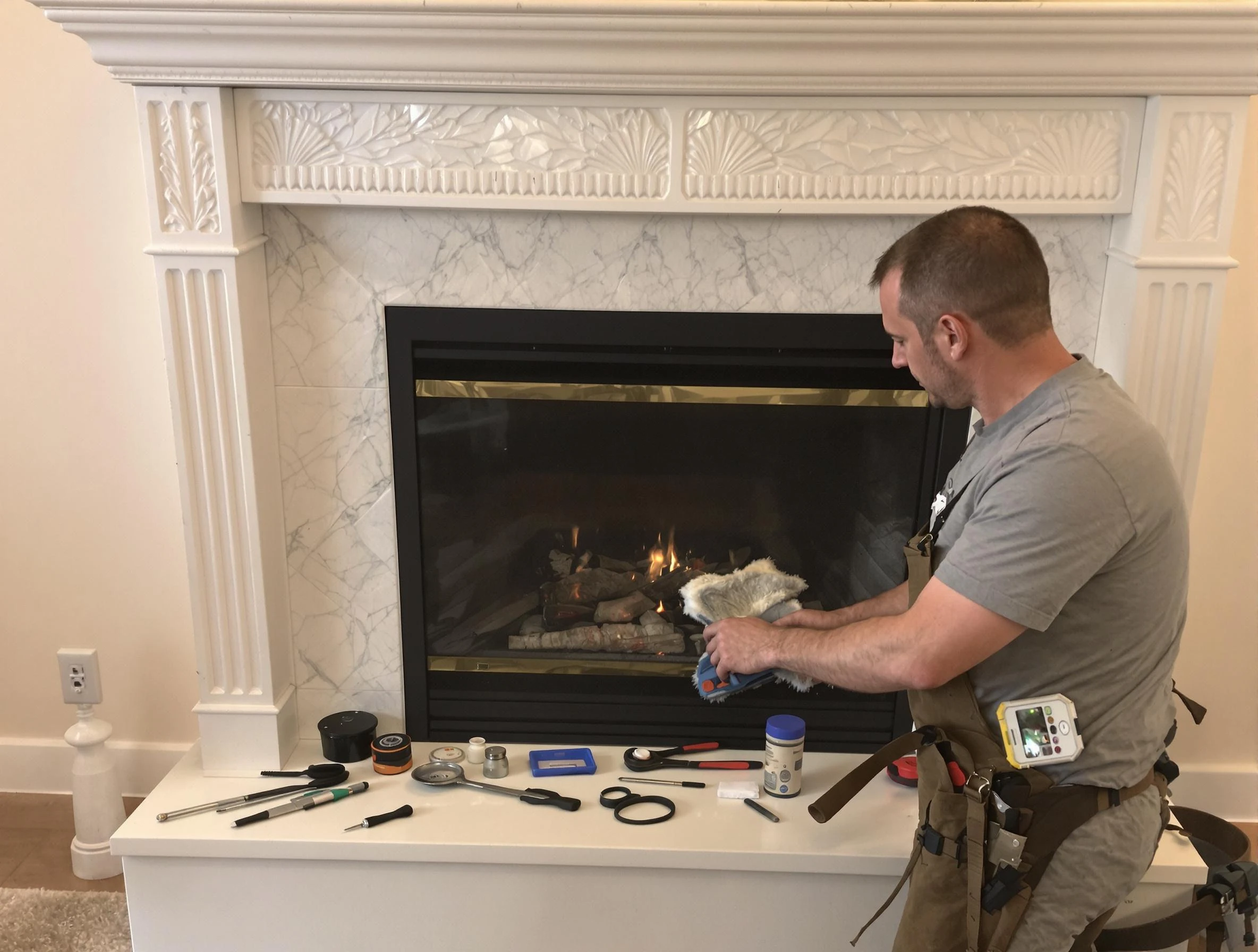 Oneonta Chimney Sweep performing fireplace maintenance in Oneonta, AL